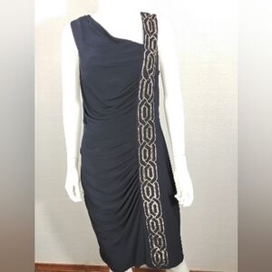 Elegant Navy blue  Dress with gold  Detail